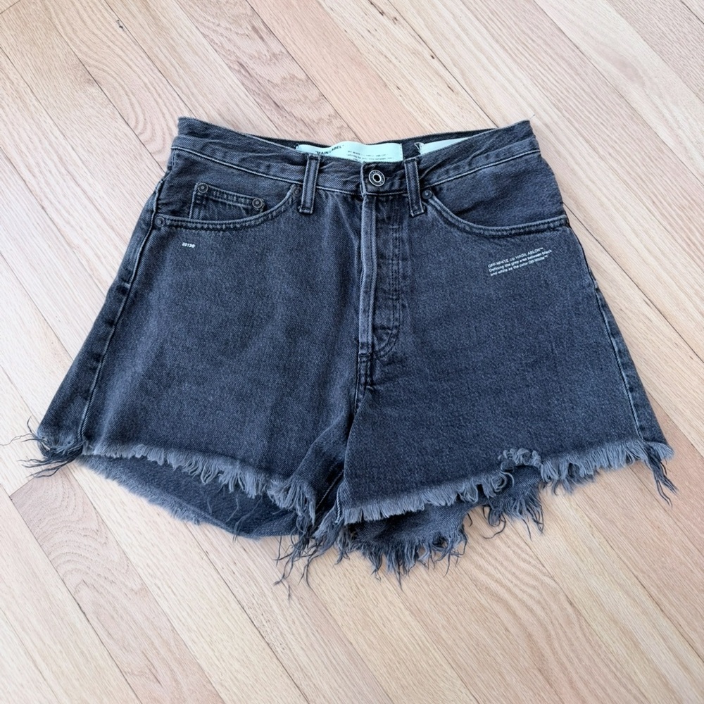 OFF-WHITE C/O VIRGIL ABLOH Black Denim Jean high rise Shorts Size 26 cut off